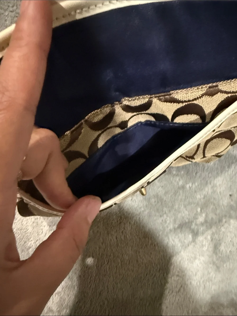 Coach Brown Signature Canvas Wristlet with Cream Trim and Gold Hardware